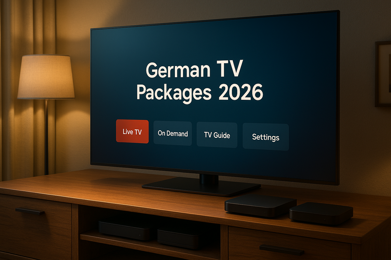 Übersicht der deutschen TV Pakete 2026 auf einem modernen Smart TV
