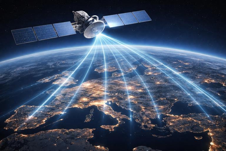 Astra 19.2°E satellite position broadcasting television signals over Europe.