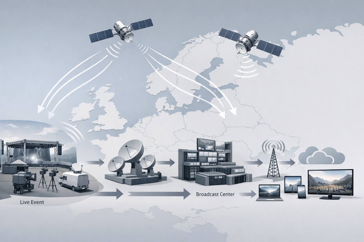Professional illustration representing live event broadcasting across Europe