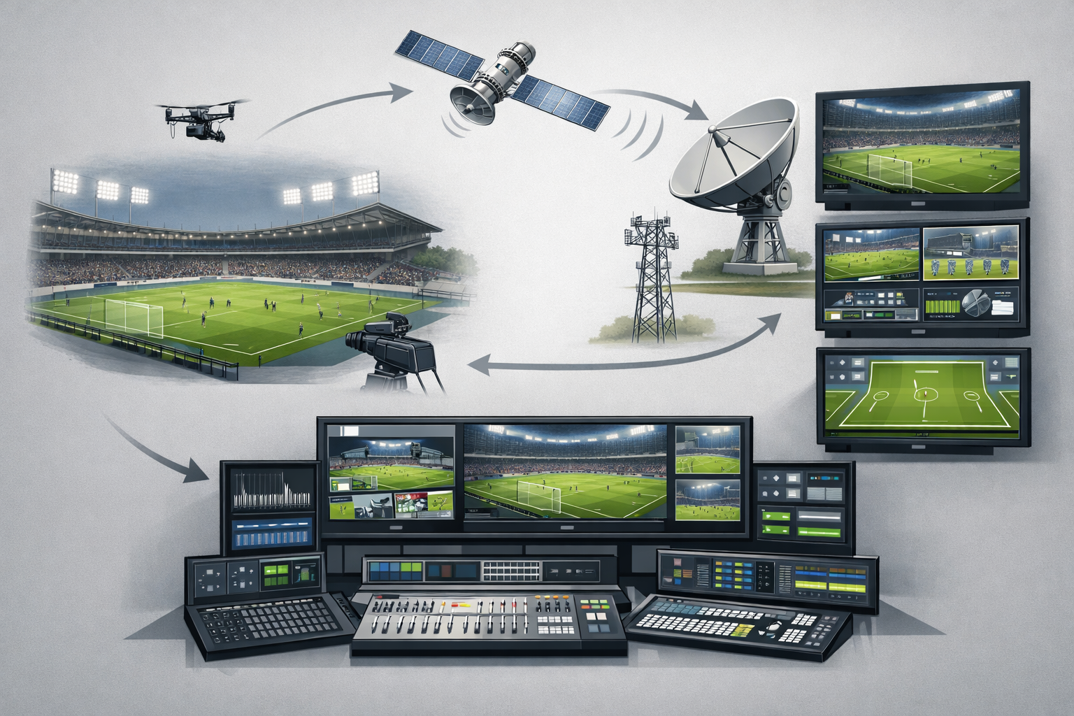 Professional illustration representing sports broadcasting in German speaking Europe