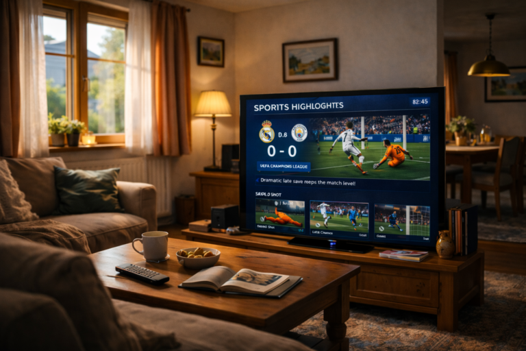 Background sports TV viewing in Austrian home 2026
