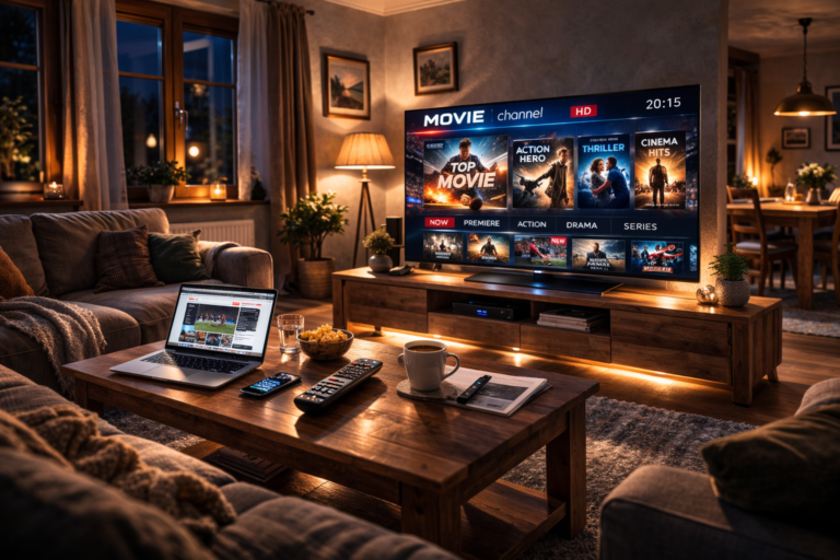 Evening relaxation with entertainment TV in Austrian home 2026