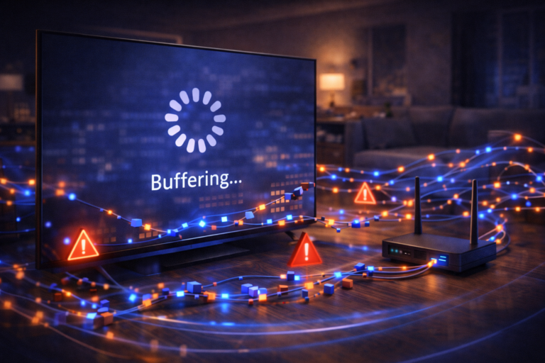 Live sports streaming buffering caused by unstable data flow and network issues