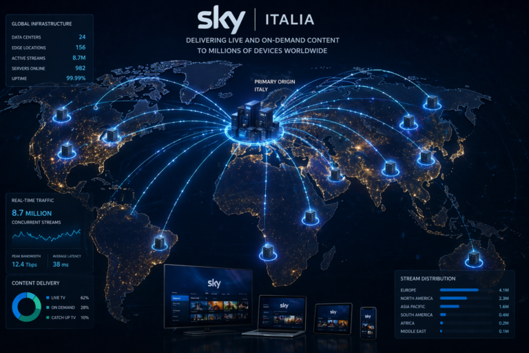Sky Italia distributing streaming data to millions of users through server network