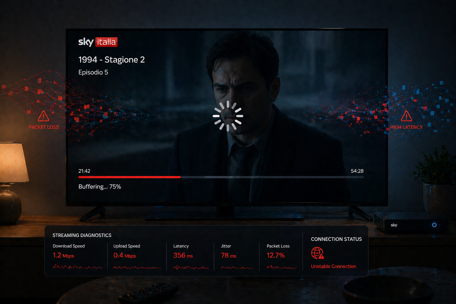 Sky Italia stream freezing due to data interruption and buffering issues
