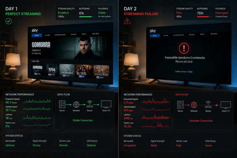 Sky Italia working one day and failing the next due to network instability