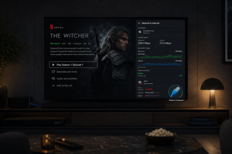 Netflix streaming stability comparison between Ethernet and WiFi connections